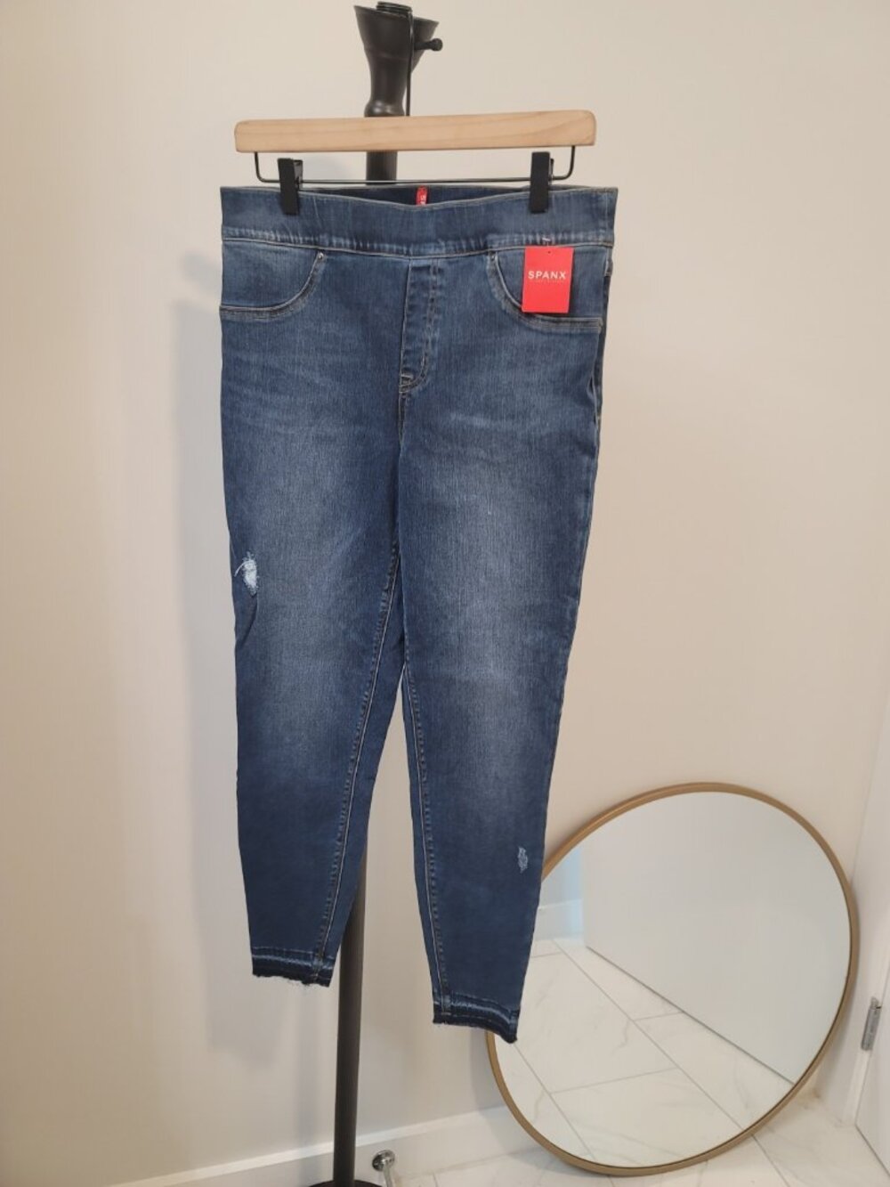 Spanx Distressed Denim Leggings Size Large New NWT Blue